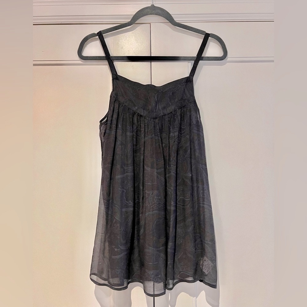 Shear Summer Top, 100% Silk, Flowy, Dark Navy Paisley Print, Size S